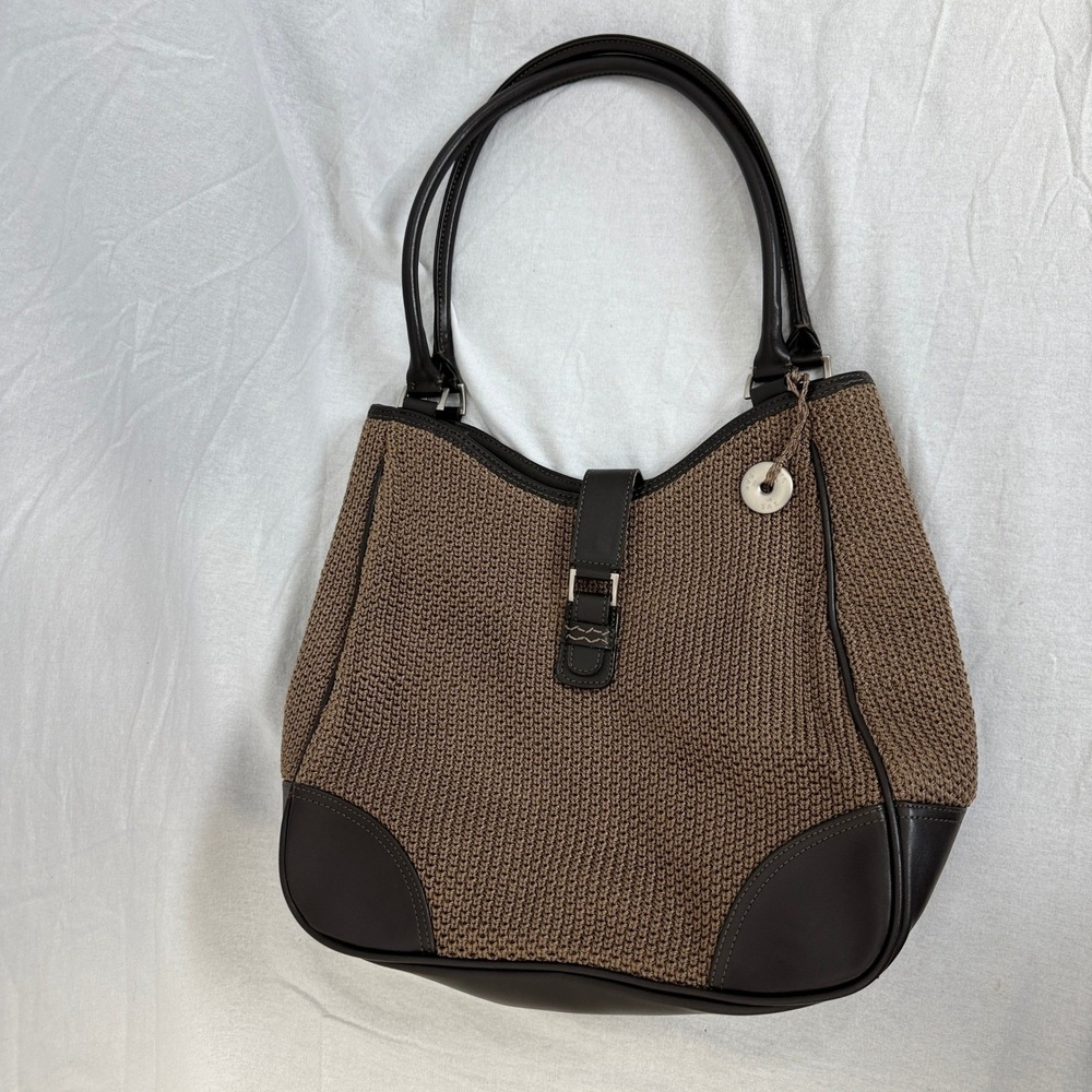 The Sak Brown Woven Shoulder Bag /Purse Dark Brown Faux Leather Trim